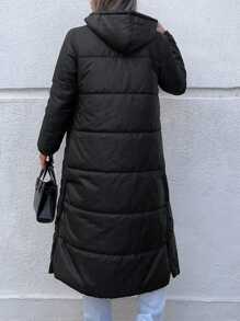EURMUSE Zip Up Hooded Puffer Coat - Black - View 2