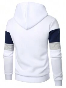 Manfinity Homme Herrtröja med huva och färgblock, långärmad, avslappnad utekväll med text och bokstavstryck, present till pojkvännen, för hösten - Vitt - Visa 2