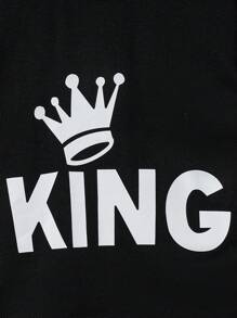 男嬰時尚王冠字母印花休閒短袖 T 恤和短褲套裝秋冬 - 黑色 - 查看 6