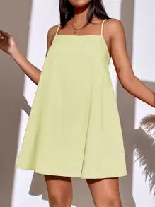 SHEIN Essnce Solid Color Spaghetti Strap Dress - Mint Green - View 5