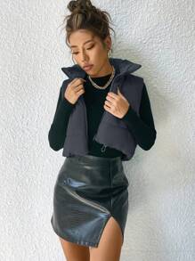 SHEIN Essnce 前拉链背心夹棉外套 - 灰色 - 查看 7