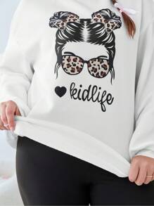 SHEIN EZwear Plus Size Women's Letter Printed Long Sleeve Sweatshirt And Pants Set - Multicolor - View 3