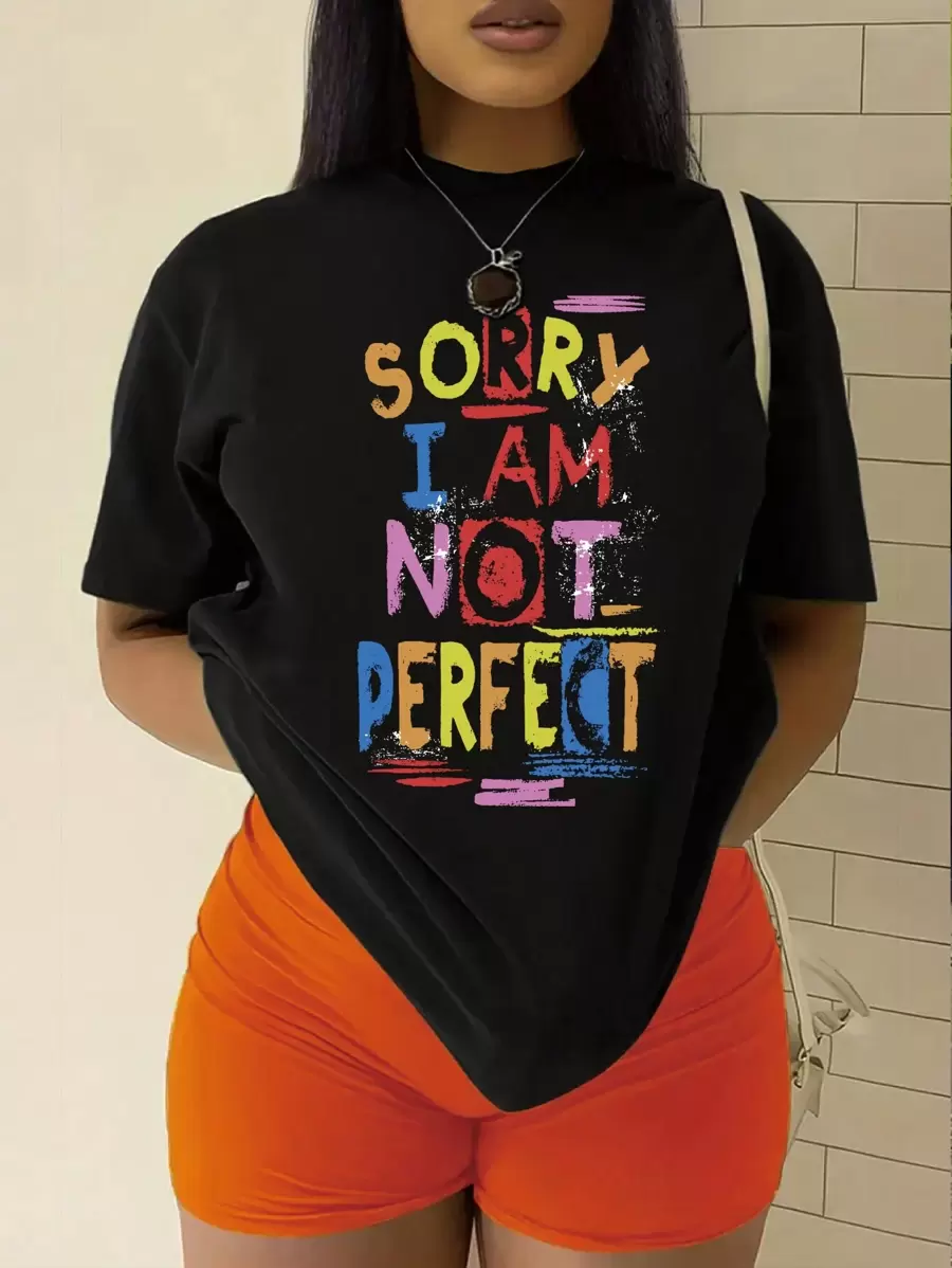 SHEIN EZwear Camiseta Con Eslogan Impreso