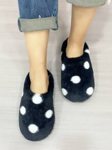 女士秋冬季柔软保暖防滑家居室内卧室拖鞋，毛茸茸的鞋子 - 黑色 - 查看 3