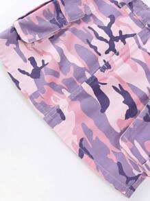 SHEIN 青少女復古街頭迷彩多口袋寬鬆舒適牛仔連身裙 - 粉色 - 查看 5