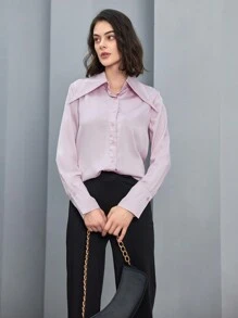 Anewsta Long Sleeve Satin Shirt - Pink - View 6