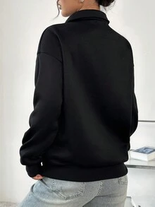 SHEIN Unity In Một nửa khóa kéo Giải trí Áo nỉ - màu đen - Xem 2