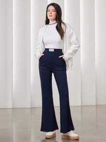 Mulvari 女裝高腰喇叭褲,針織布料製成