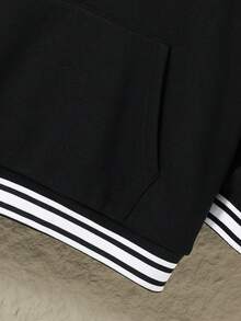 少年男孩條紋連帽運動衫 - 黑色 - 查看 3