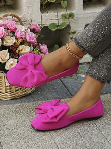 Ladies' Fashionable Square Bow Ballet Flat Shoes, Comfortable To Step On, Rose Red Loafers, Elegant And Stylish, Suitable For Daily Outdoor Wear In Spring And Summer, Rose Red Flat Shoes - Màu Hồng Tươi - Xem 3