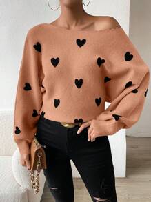 SHEIN Frenchy Hình trái tim Giải trí Áo len Áo chui đầu - trái cam - Xem 6
