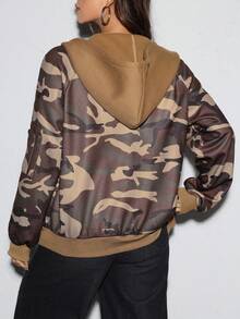 SHEIN Unity 迷彩字母印花束口帽衫 - 軍綠色 - 查看 2