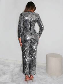 SHEIN SXY Surplice Neck Sequin Prom Jumpsuit
 Sequin 
Jumpsuit
New Years Eve Outfit 
Party Outfit 
Sexy Outfit
Sexy Outfits Club   
Sequin Jumpsuit - Silver - View 2