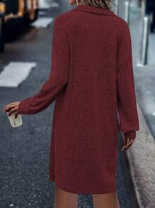 SHEIN LUNE Solid Color Lapel Dress - Burgundy - View 2