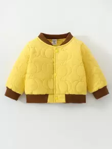 SHEIN Baby Boy Color Block Baseball Collar Padded Coat - Multicolor - View 1