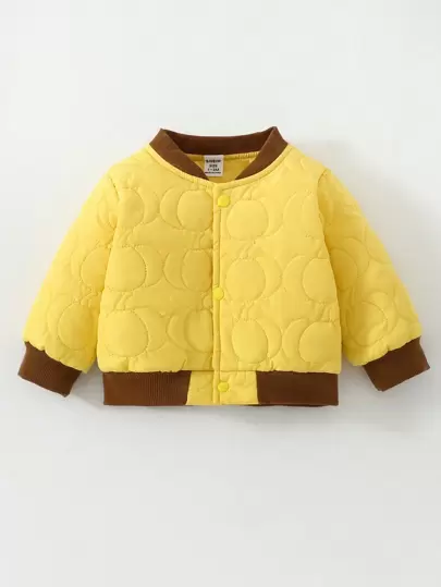 SHEIN 男婴拼色棒球领夹棉外套