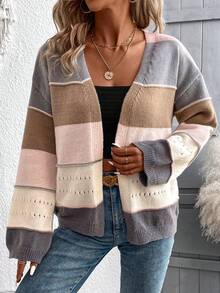 SHEIN LUNE 女款開襟拼色落肩長袖開襟衫 - 彩色 - 查看 4