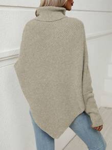 SHEIN Essnce Áo len cổ cao viền bất đối xứng - Màu Khaki - Xem 2