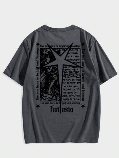 Grunge Punk T-shirt à imprimé étoile et slogan pour hommes, style école, années 2000