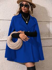 EMERY ROSE 女士双排扣斗篷大衣 - 藍色 - 查看 5