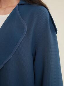 Al Najma Solid Color Front Open Arab Robe With Pockets Abayas - Blue - View 4