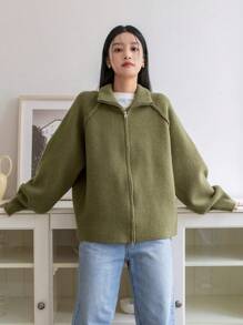 Dazy-Less Zippered Standing Collar Cardigan,Long Sleeve Tops Old Money Style,Fall Clothes Business Casual Woman Work Clothes Jacket - Army Green - View 10