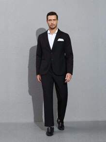 Men 1pc Single Button Blazer & 1pc Suit Pants - Black - View 7