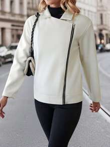 SHEIN Clasi Lapel Drop Shoulder Woolen Coat - Apricot - View 3