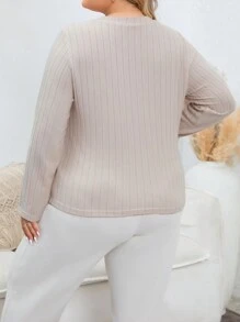 Plus Size Round Neck Long Sleeve Homewear Top With Bear Print