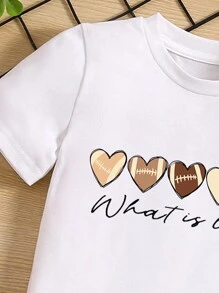 SHEIN Girls' Heart & Letter Print Short Sleeve T-shirt - White - View 5