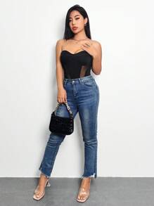 Zolique Mesh Panels Strapless Bodysuit - Black - View 6