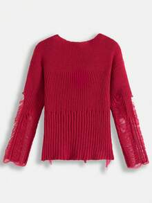 SHEIN MOD 抓絨仿舊長袖毛衣 - 紅色 - 查看 2