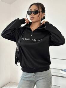 SHEIN Unity In Một nửa khóa kéo Giải trí Áo nỉ - màu đen - Xem 6