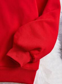 SHEIN EZwear 女士大碼新年標語印花聖誕圓領寬鬆運動衫 - 紅色 - 查看 6