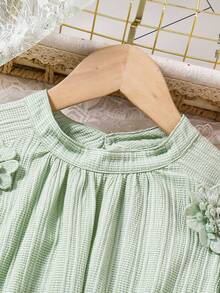 SHEIN Áo sơ mi vai lạnh ba chiều lưng dài đính hoa của cô gái tuổi teen - Màu xanh Bạc hà - Xem 3