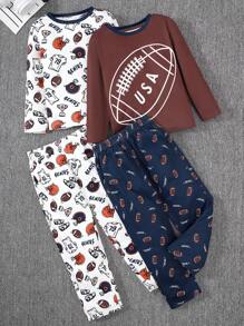 SHEIN Young Boy 2pcs Cartoon Graphic Tee & 2pcs Pants PJ Set - Multicolor - View 1