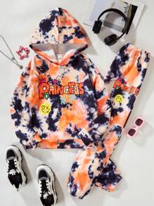 SHEIN 女孩彩色數位印花連帽運動衫和休閒褲套裝 - 彩色 - 查看 1