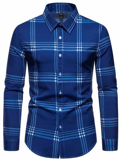 Manfinity Mode Camisa de manga larga a cuadros para hombre, otoño