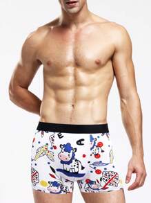 Men's Cartoon Cow Printed Boxer Briefs - Multicolor - View 1