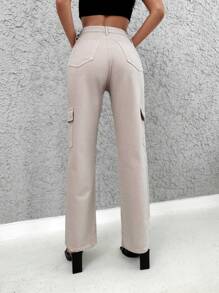 RueChic Flap Pocket Side Cargo Jeans - Beige - View 2