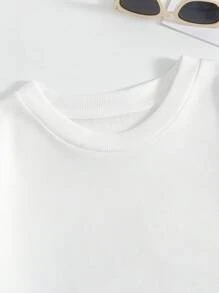 SHEIN EZwear Plus Size Casual Round Neck Sweatshirt With Letter Print - White - View 5