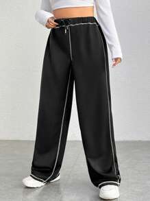 SHEIN Coolane Kích thước lớn Của phụ nữ Eo đàn hồi Lỏng lẻo Quần thể thao Với Đường may tương phản - màu đen - Xem 3