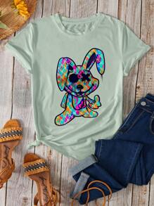 SHEIN Slayr 女士卡通印花t恤 - 薄荷綠 - 查看 6