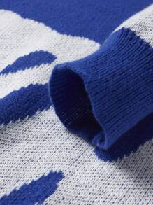 Manfinity EMRG 男士休闲印花毛衣、男士蓝色毛衣、男士图案毛衣、男士针织毛衣、男士 Y2k 毛衣、男士街头风毛衣