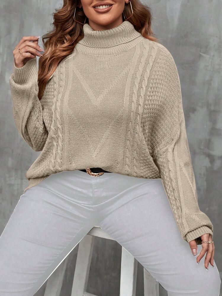 Plus Size Solid High Neck Sweater Knit Pullover Fall Winter