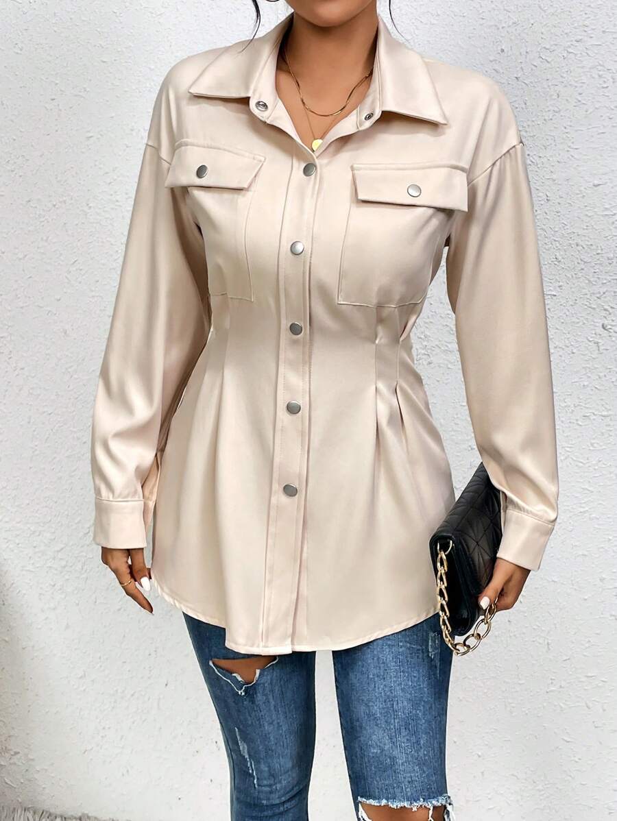 Chiquease Women's Drop Shoulder And Waist Belted Coat - Apricot - View 1