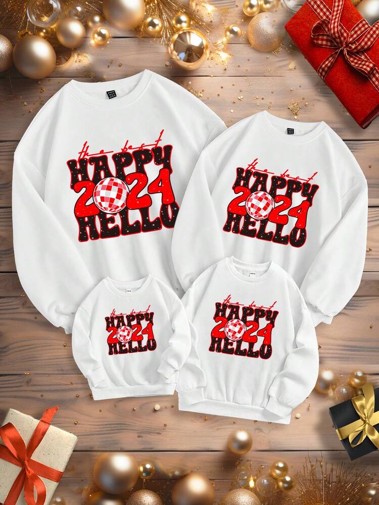 Tween Girls' Casual Long Sleeve Round Neck Sweatshirt With Text Print For Autumn And Winter