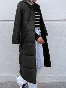 EURMUSE Zip Up Hooded Puffer Coat - Black - View 6
