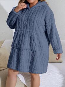 大尺碼連帽泰迪睡裙,附袋鼠口袋 - 寶藍色 - 查看 4