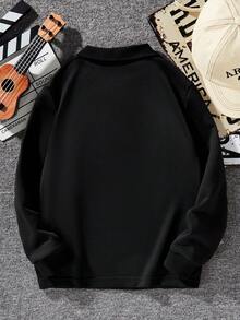 SHEIN 男孩絨面拼接字母繡裙衫,適合大童 - 黑色 - 查看 2